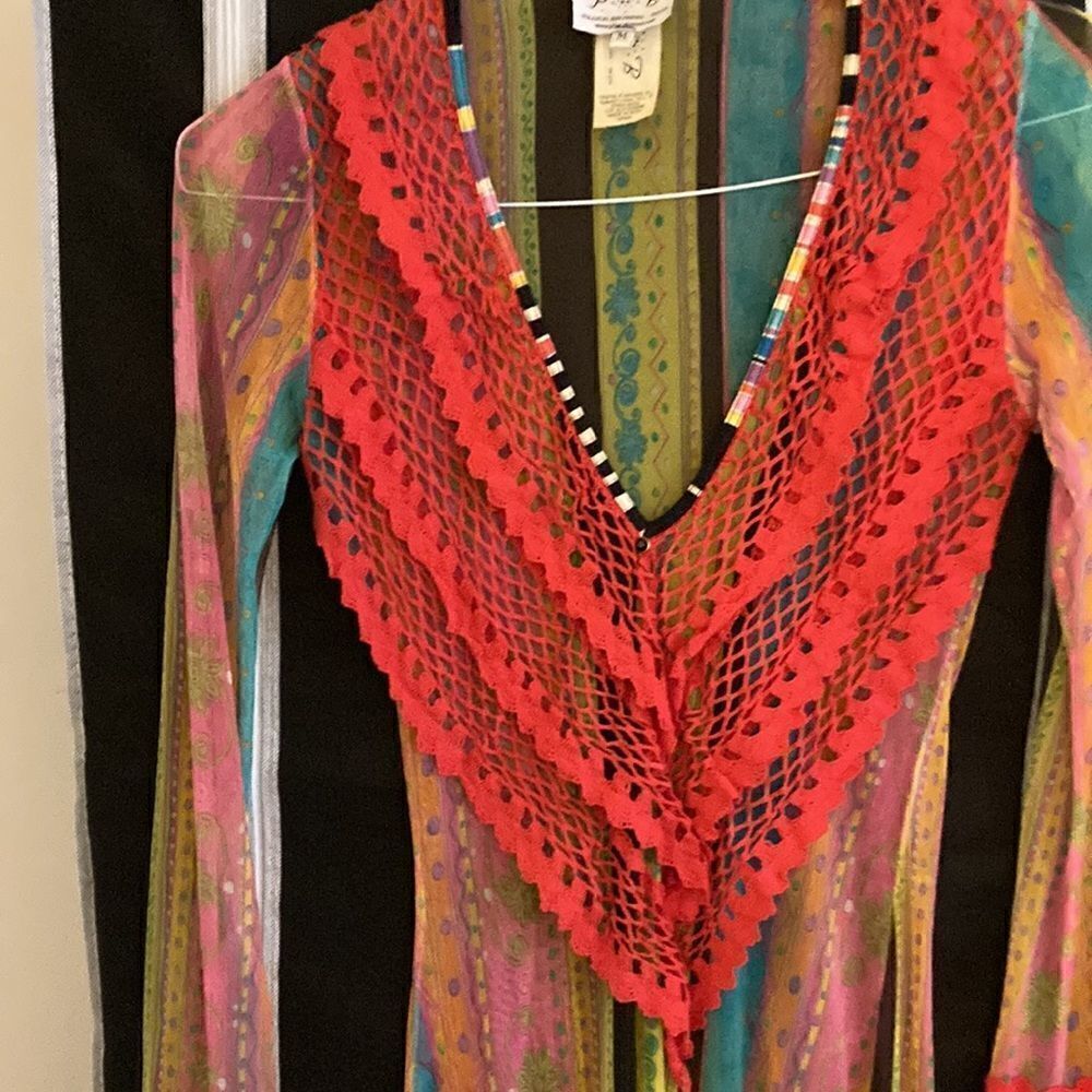 Piluca Bayarri Ibiza Multicolor Sheer Coverup Dress,Long Sleeves & side Slits. - Picture 3 of 11